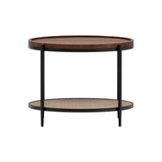 Modern Round Coffee Table with Cane Shelf