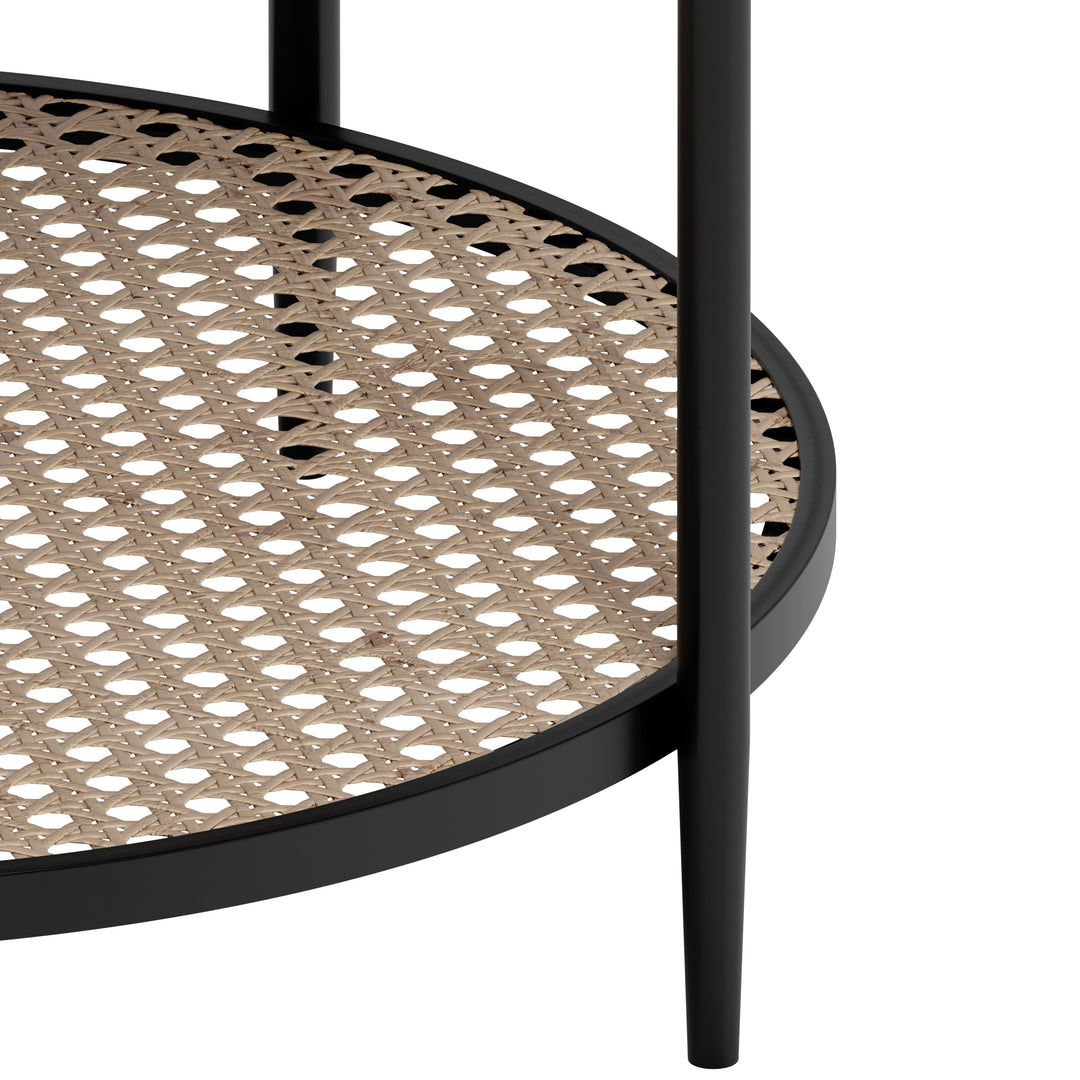 Modern Round Coffee Table with Cane Shelf