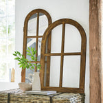 Load image into Gallery viewer, Rustic Window-Style Arched Mirror Set with Wooden Frame
