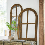 Rustic Window-Style Arched Mirror Set with Wooden Frame