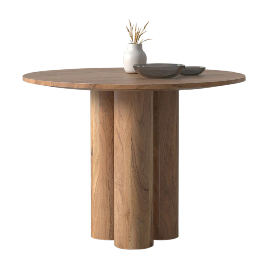 Round Dining Table with Sculptural Column Base in Natural Wood