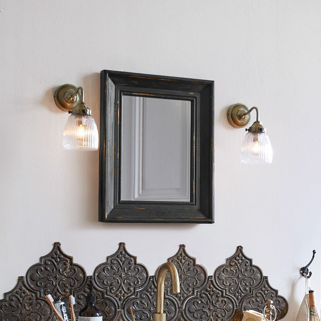 Vintage Wall Mirror with Industrial Light Fixtures