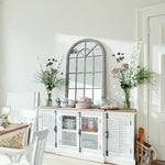 Load image into Gallery viewer, Arched Window-Style Wall Mirror with Distressed Frame
