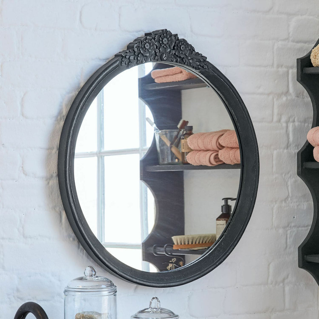 Vintage Floral Embellished Round Mirror