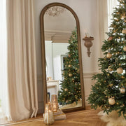 Elegant Arched Full-Length Mirror with Antique Gold Frame