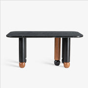 Contemporary Black Marble Dining Table with Bold Wooden Legs