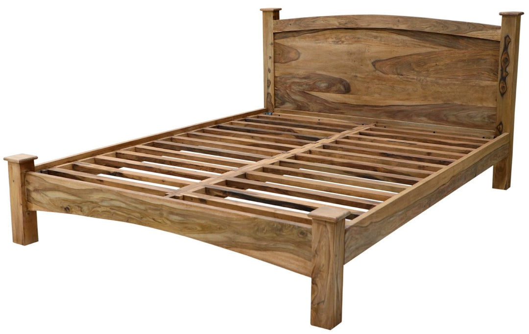 Rustic Solid Sheesham Wood Bed Frame with Natural Finish