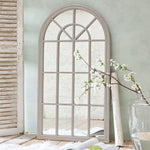 Load image into Gallery viewer, Arched Window-Style Wall Mirror with Distressed Frame
