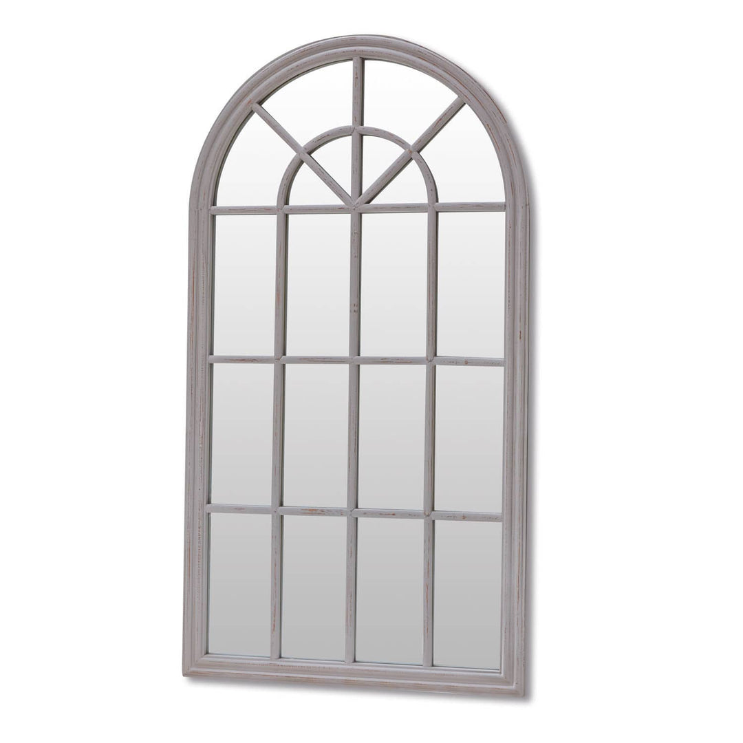 Arched Window-Style Wall Mirror with Distressed Frame