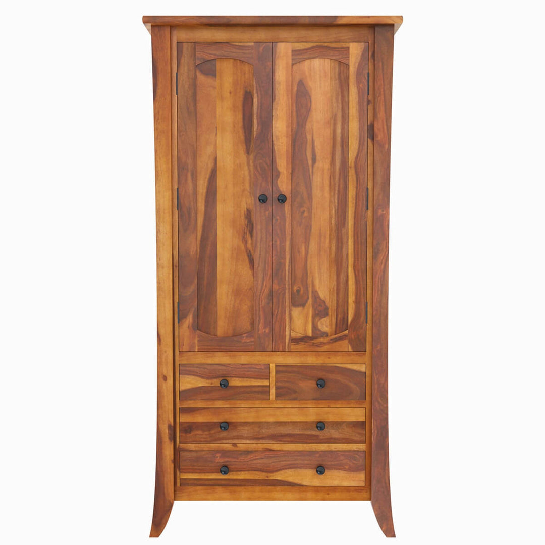Tall Rustic Wooden Armoire with Multi-Drawer Storage and Double Doors