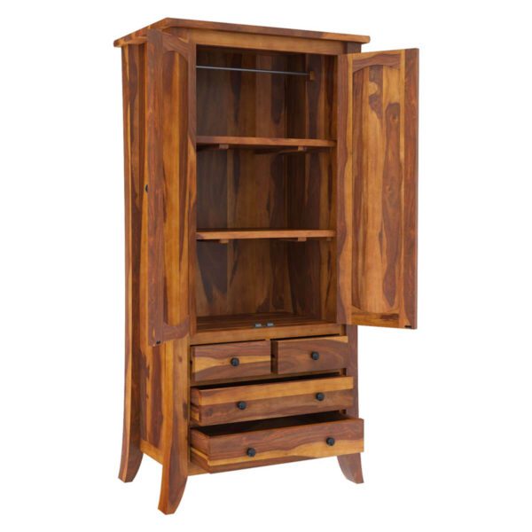 Tall Rustic Wooden Armoire with Multi-Drawer Storage and Double Doors