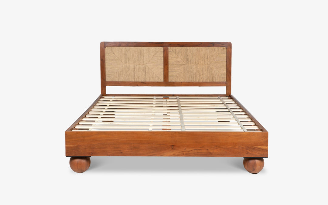 Geometric Cane-Back Wooden Bed