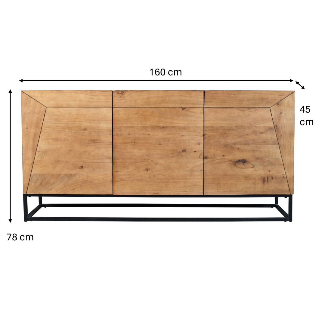 Modern Industrial Wooden Sideboard with Geometric Detailing