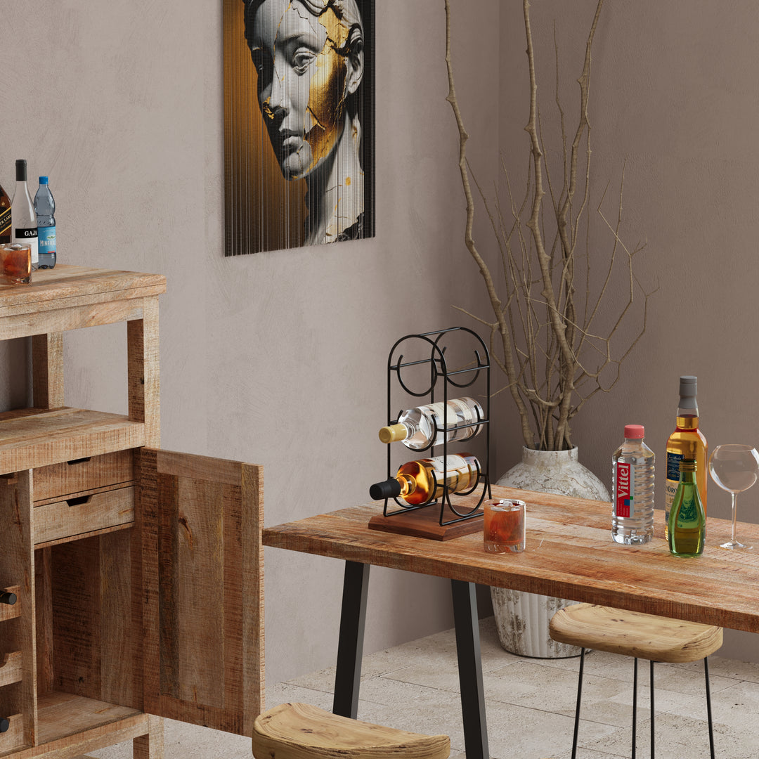 Vertical Iron & Wood Wine Rack – 3 Bottle Holder