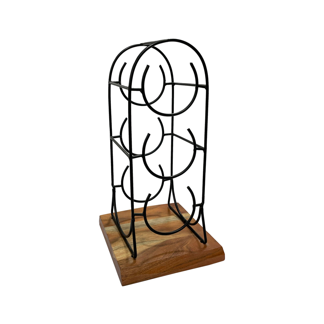Vertical Iron & Wood Wine Rack – 3 Bottle Holder