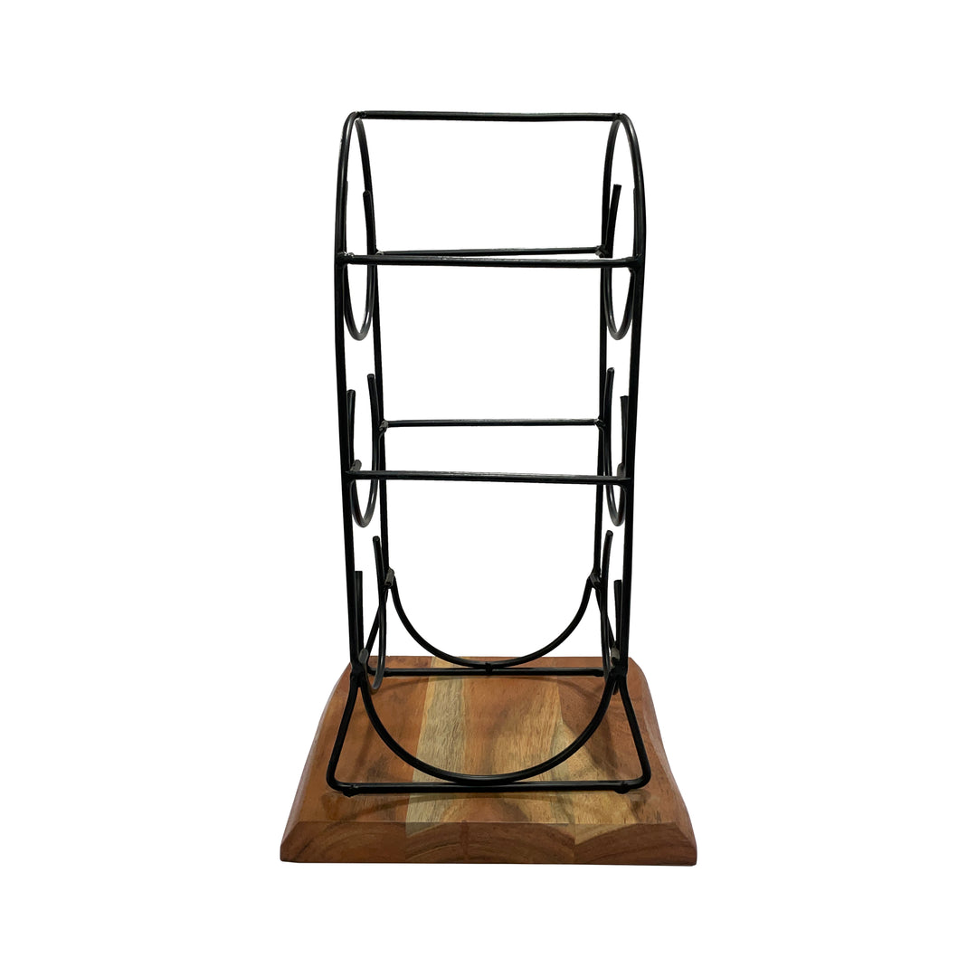 Vertical Iron & Wood Wine Rack – 3 Bottle Holder
