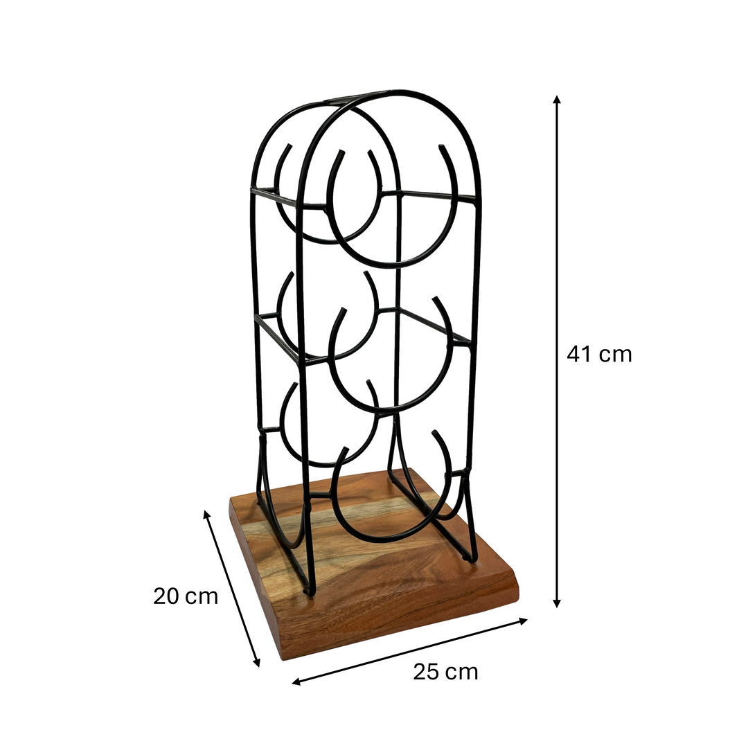 Vertical Iron & Wood Wine Rack – 3 Bottle Holder