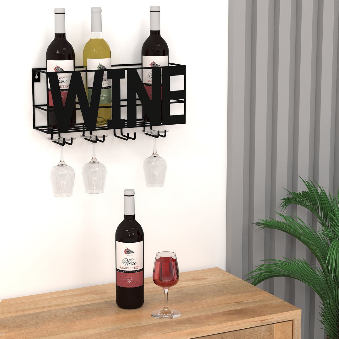 Wall-Mounted Wine Rack with Glass Holder