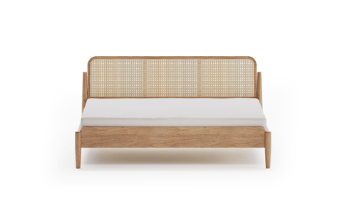 Cane-Back Wooden Bed Frame