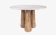 Round Marble Dining Table with Wooden Pedestal Base
