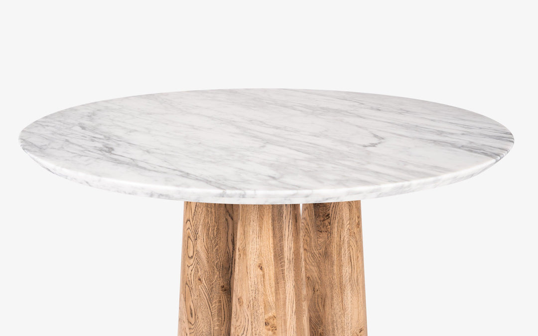 Round Marble Dining Table with Wooden Pedestal Base