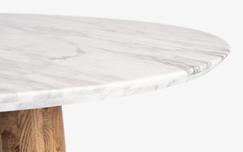 Round Marble Dining Table with Wooden Pedestal Base