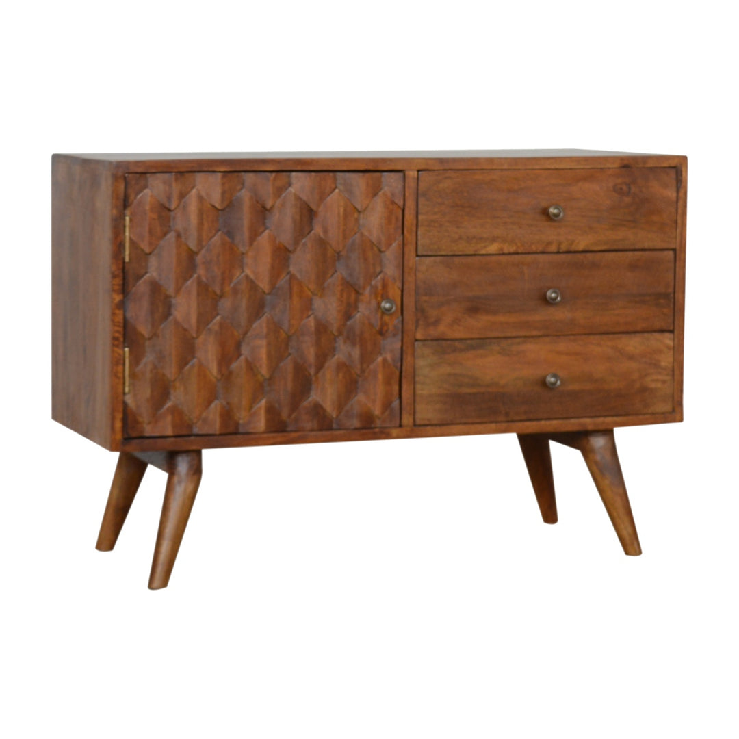 Rustic Elegance Wooden Chest of Drawers with Geometric Design