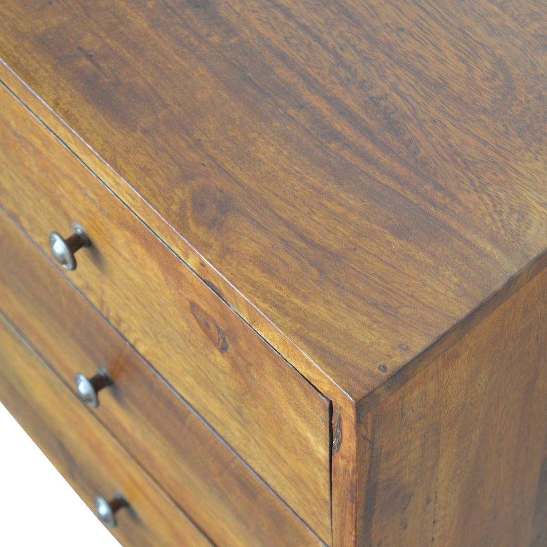 Rustic Elegance Wooden Chest of Drawers with Geometric Design
