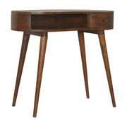 Curved Edge Wooden Console Desk with Tapered Legs and Compact Storage