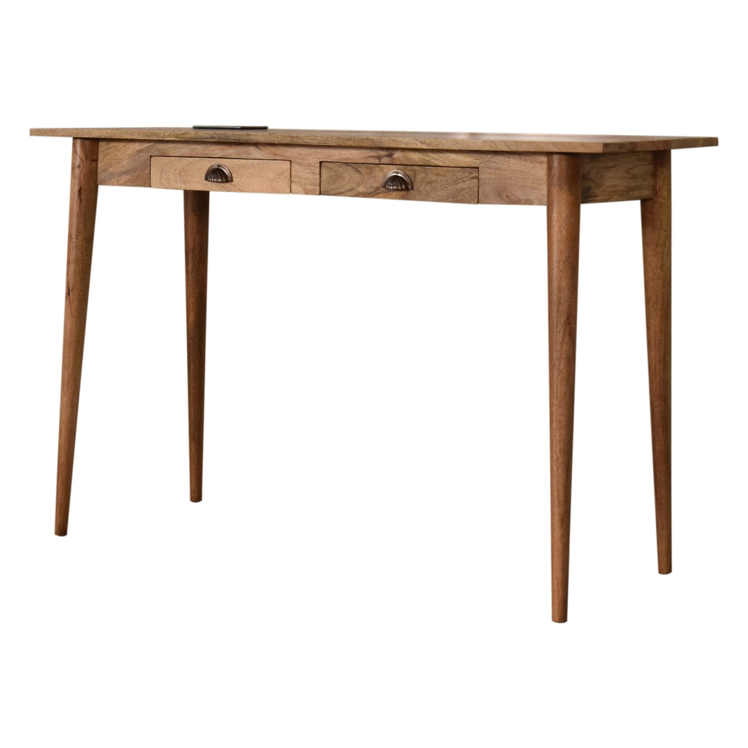 Solid Wood Writing Desk with Dual Drawers and Built-In Power Outlet