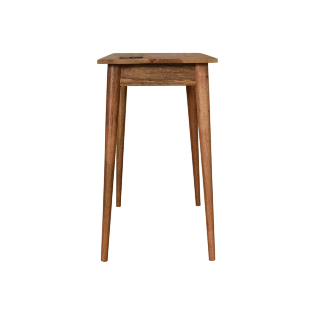 Solid Wood Writing Desk with Dual Drawers and Built-In Power Outlet