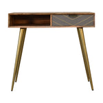 Load image into Gallery viewer, Mid-Century Modern Console Desk with Brass Legs and Geometric Drawer
