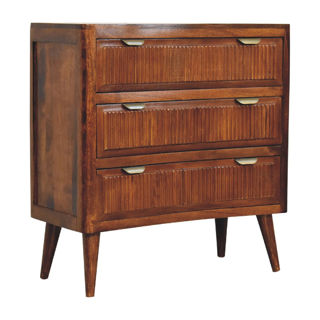 Retro-Inspired Wooden Chest of Drawers with Ribbed Detailing