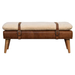 Load image into Gallery viewer, Mid-Century Modern Bench with Bouclé Cushion, Leather Base &amp; Strap Accents

