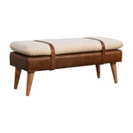 Load image into Gallery viewer, Mid-Century Modern Bench with Bouclé Cushion, Leather Base &amp; Strap Accents
