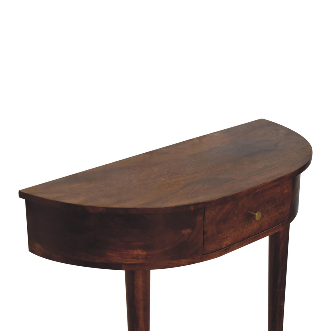 Walnut Finish Half-Moon Console Table