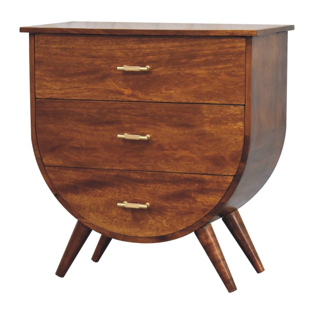 Modern Half-Moon Wooden Chest of Drawers with Brass Handles