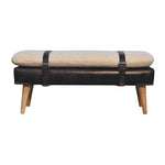 Load image into Gallery viewer, Mid-Century Modern Bench with Bouclé Cushion, Leather Base &amp; Strap Accents
