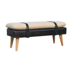 Load image into Gallery viewer, Mid-Century Modern Bench with Bouclé Cushion, Leather Base &amp; Strap Accents
