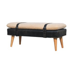 Load image into Gallery viewer, Mid-Century Modern Bench with Bouclé Cushion, Leather Base &amp; Strap Accents
