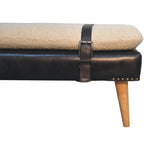 Load image into Gallery viewer, Mid-Century Modern Bench with Bouclé Cushion, Leather Base &amp; Strap Accents
