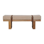Load image into Gallery viewer, Rustic Modern Bench with Bouclé Cushion and Leather Strap Accents
