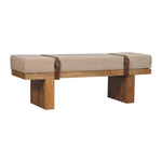 Load image into Gallery viewer, Rustic Modern Bench with Bouclé Cushion and Leather Strap Accents
