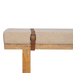 Load image into Gallery viewer, Rustic Modern Bench with Bouclé Cushion and Leather Strap Accents
