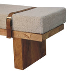 Load image into Gallery viewer, Rustic Modern Bench with Bouclé Cushion and Leather Strap Accents
