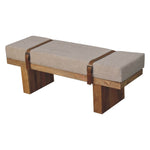 Load image into Gallery viewer, Rustic Modern Bench with Bouclé Cushion and Leather Strap Accents

