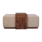 Load image into Gallery viewer, Modern Bouclé Upholstered Bench with Sculpted Wood Center
