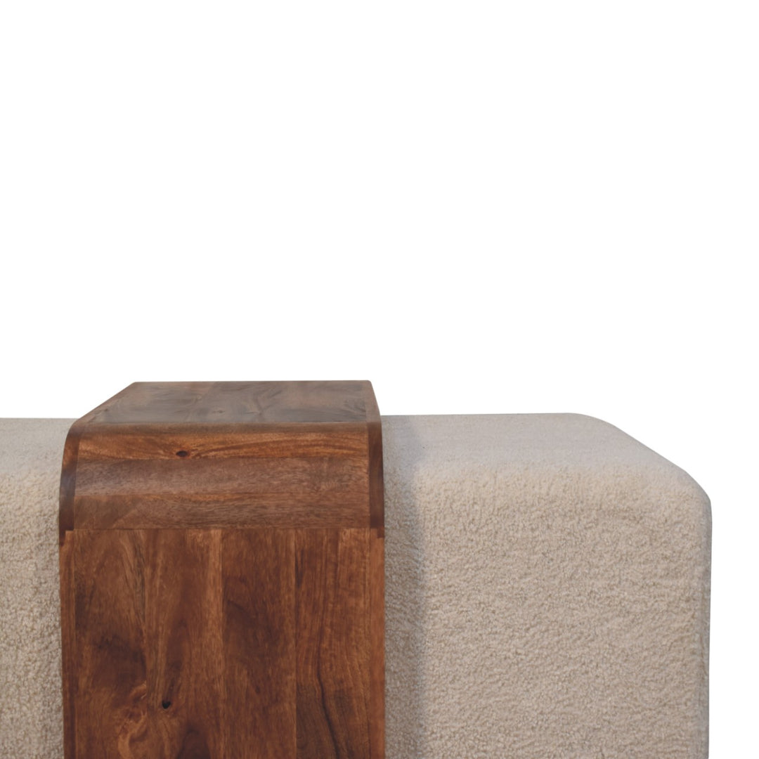 Modern Bouclé Upholstered Bench with Sculpted Wood Center