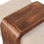 Load image into Gallery viewer, Modern Bouclé Upholstered Bench with Sculpted Wood Center
