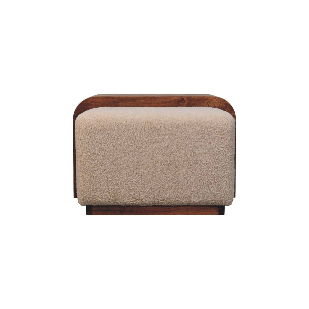 Modern Bouclé Upholstered Bench with Sculpted Wood Center